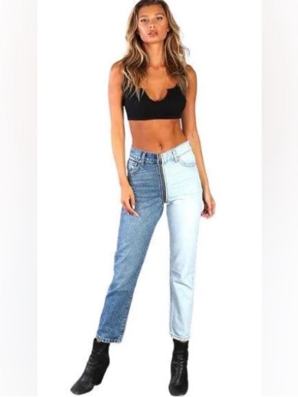 REVICE Ying Yang Two Tone Jeans in Dark & Light Blue Denim Size 32